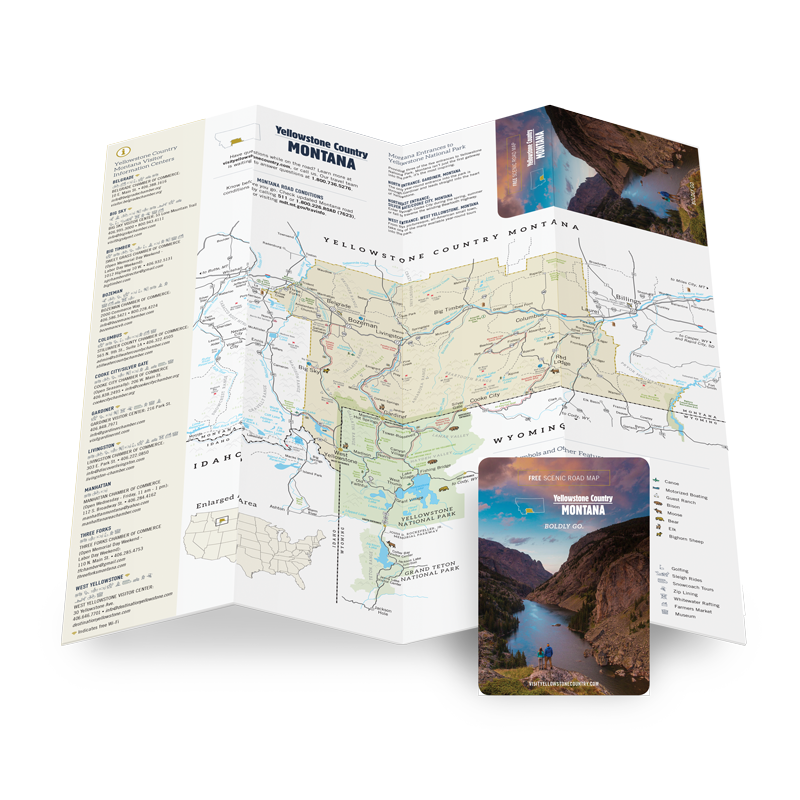 Download a PDF of the Yellowstone Country Montana Scenic Road Map covering southern Montana and Yellowstone National Park.