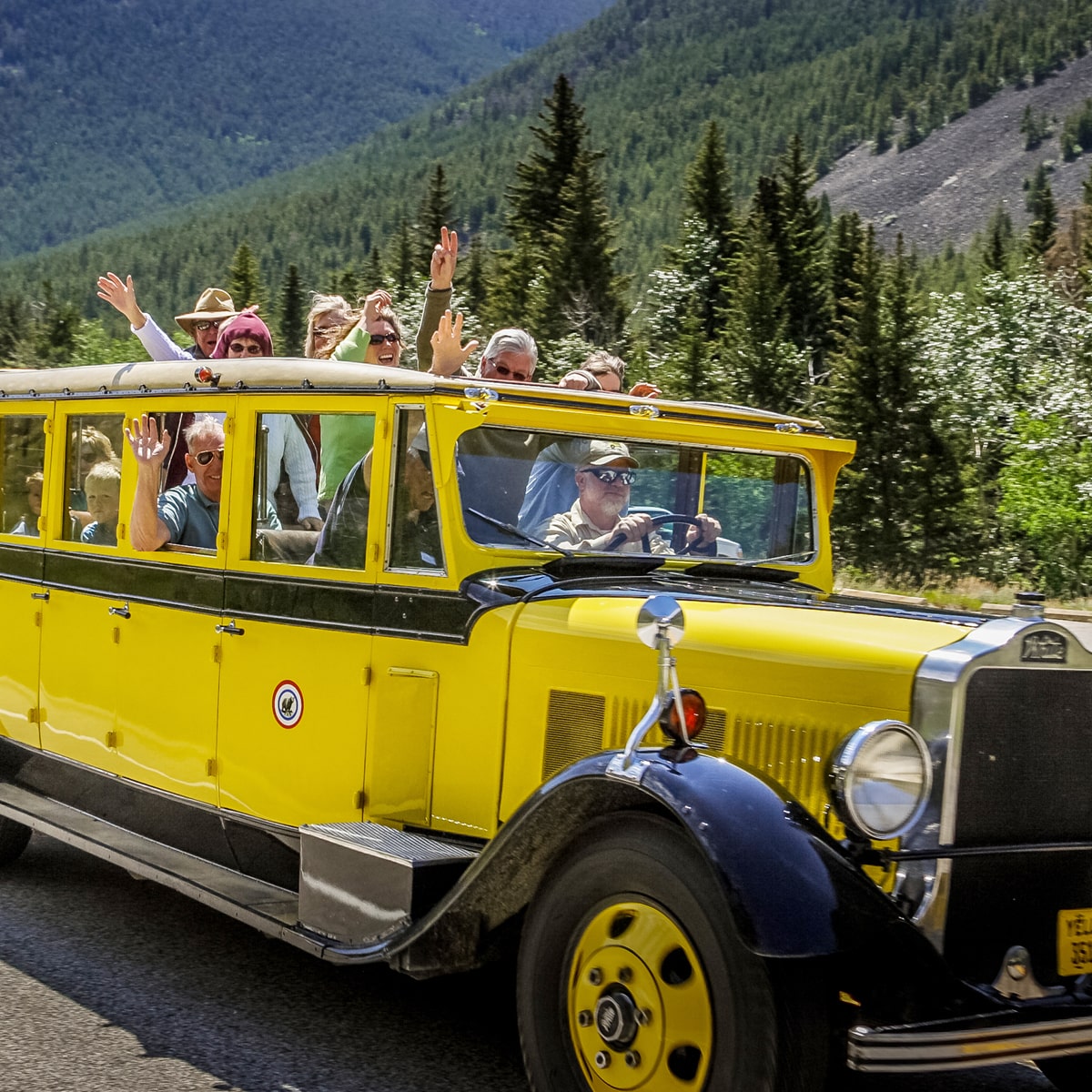 Historic Yellow Touring Bus, Stagecoach Adventures, Yellowstone National Park itinerary image